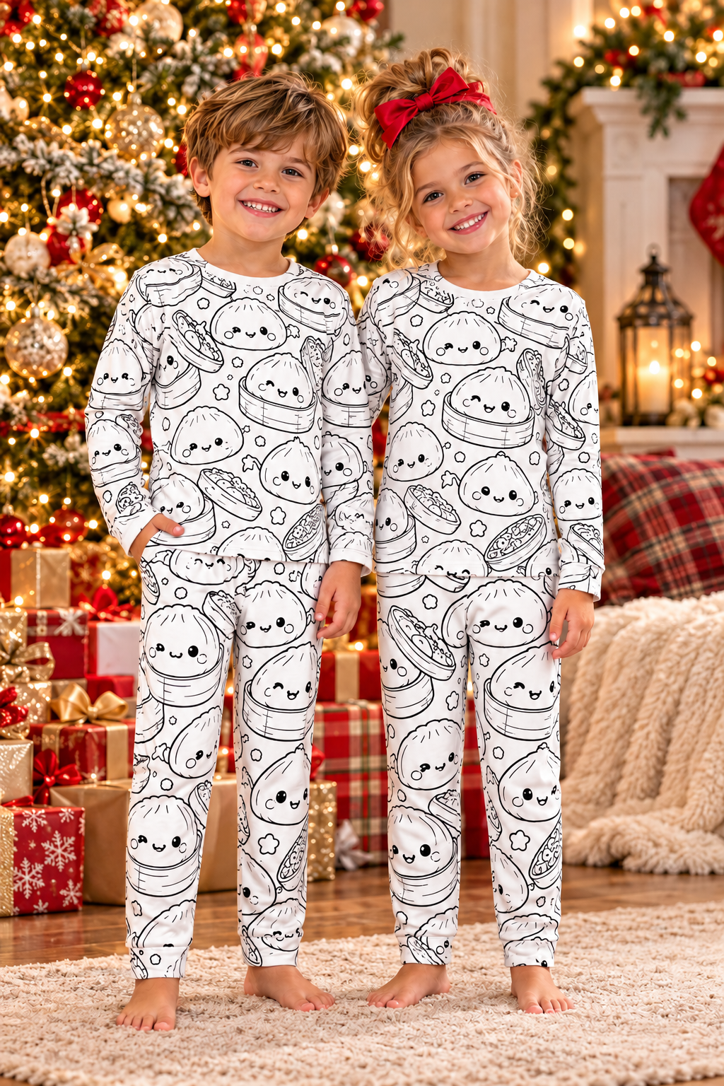 Kids Long Sleeve Dumpling Coloring Pajama Set