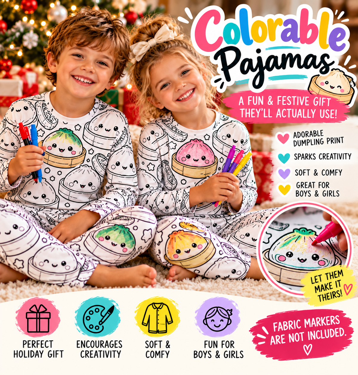 Kids Long Sleeve Dumpling Coloring Pajama Set